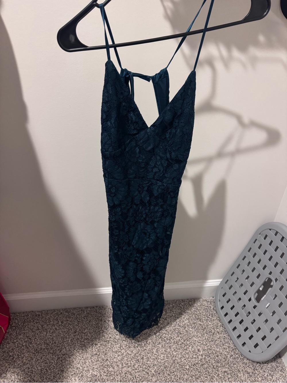 Lulu's Teal Lace Midi Slip Dress with Spaghetti Straps